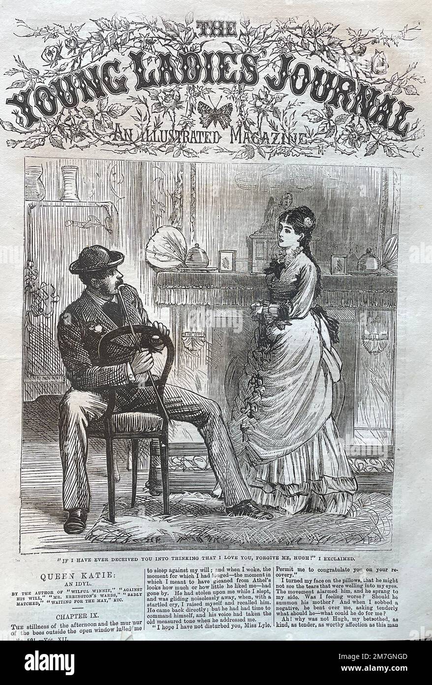 DAS YOUNG WOMEN' JOURNAL Mid-Victorian Weekly Penny Magazin, veröffentlicht von Edward Harrison und Edward Viles im Merton House in Salisbury Square, Fleet Street, London. Stockfoto