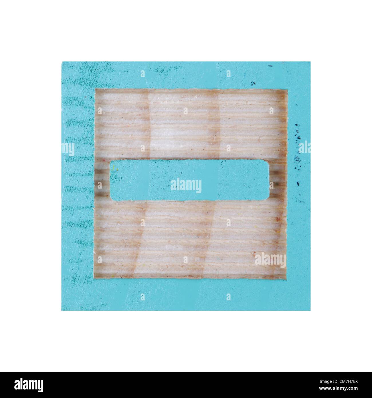 Minuszeichen für Kinder Holzblock mit Schneideweg Stockfoto