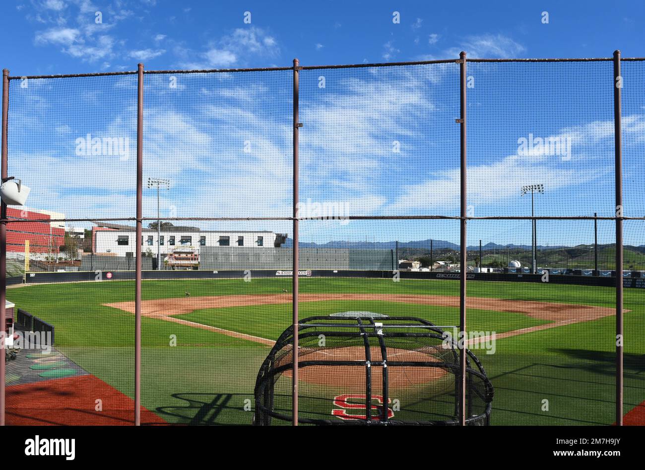 MISSION VIEJO, KALIFORNIEN - 8. JANUAR 2023: Doug Fritz Field auf dem Campus des Saddleback College, Heimstadion des Gauchos Baseball Teams. Stockfoto