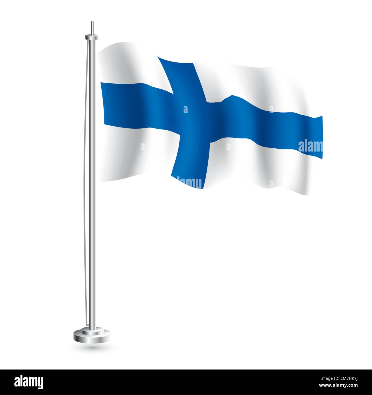 Finnische Flagge. Isolierte realistische Wellenflagge des finnischen Landes auf Flaggenmast. Vektordarstellung. Stock Vektor