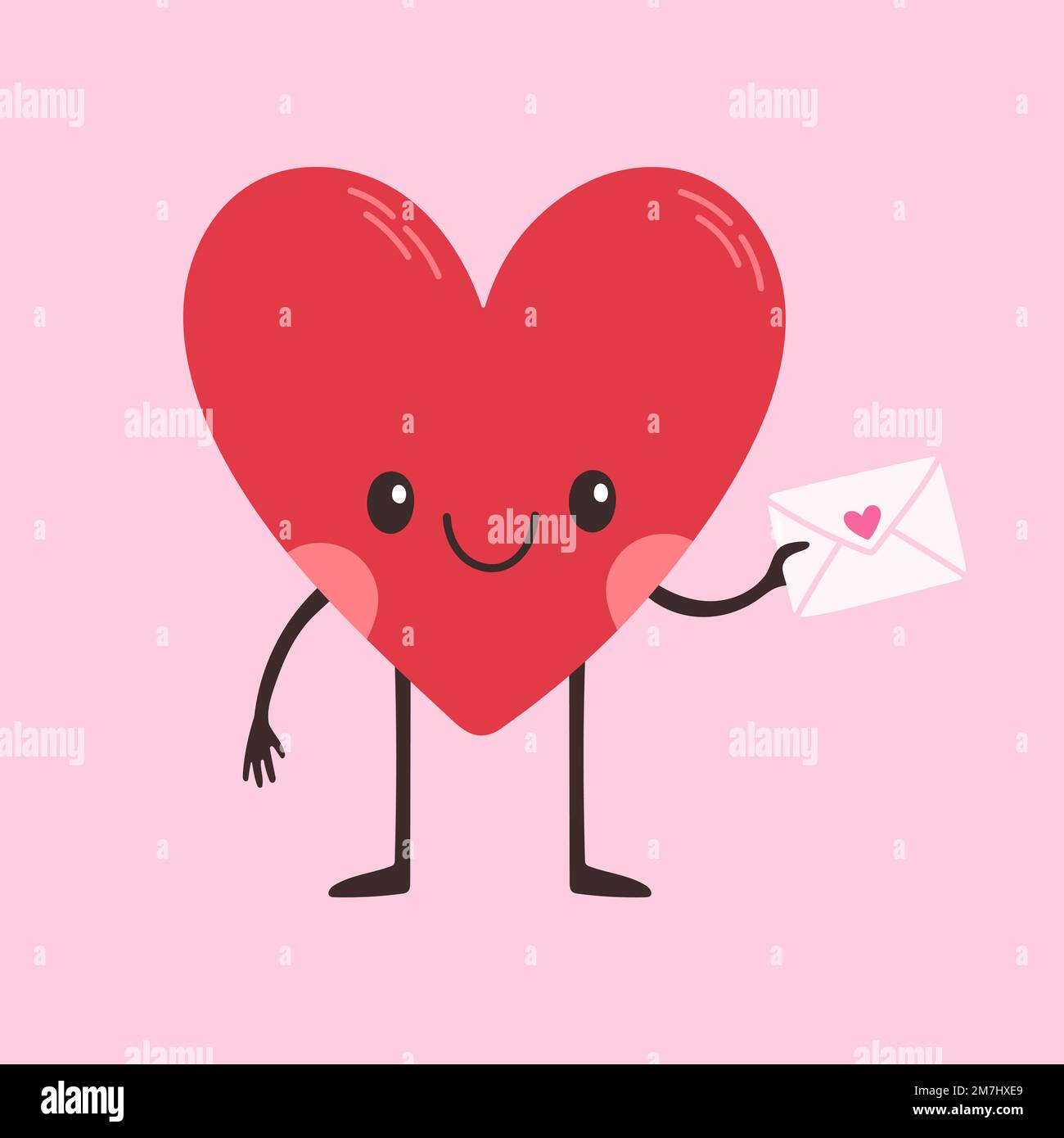 Cartoon-Herzcharakter. Süßes Liebessymbol mit Gesicht, Händen und Füßen, Emoji-Sticker Emoticon-Vektor Stock Vektor