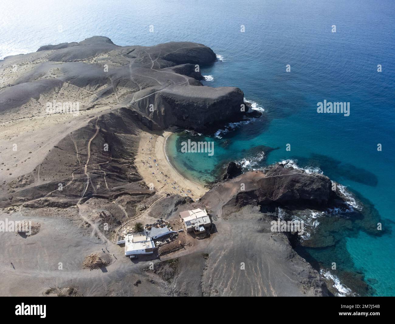 Blick auf den Papagayo-Strand auf Lanzarote, Kanarische Inseln Stockfoto