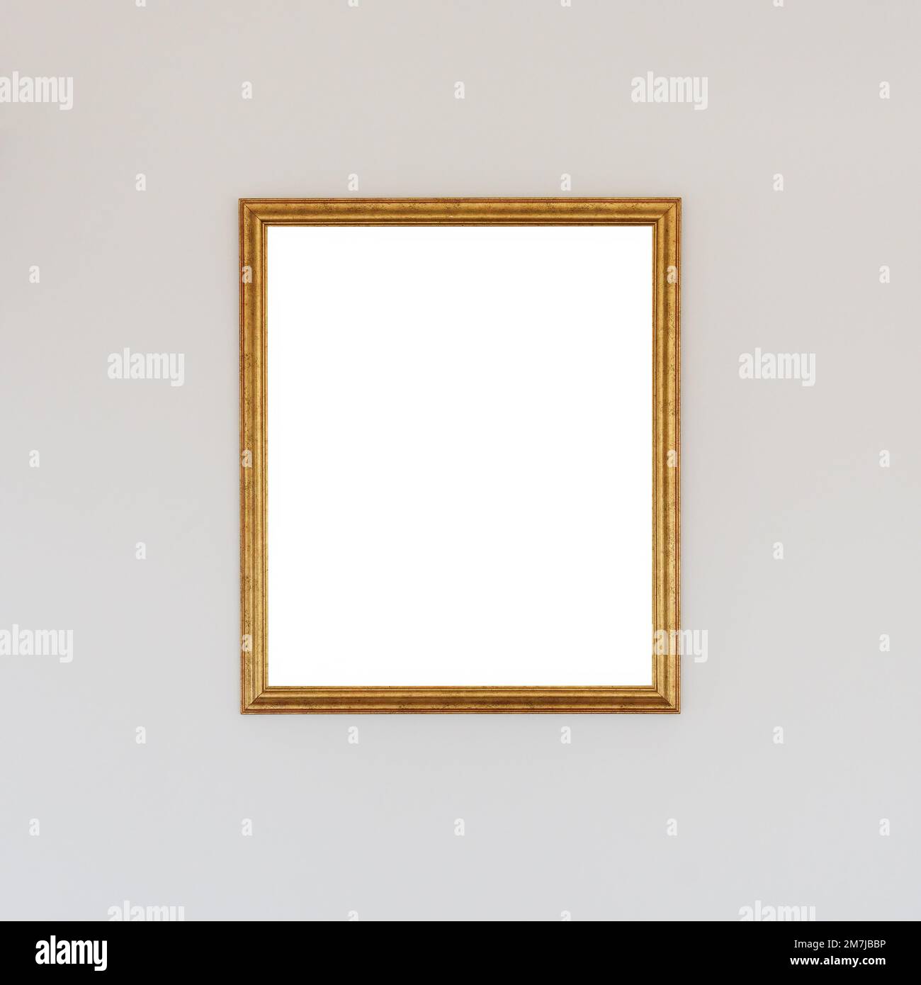 Leerer Bilderrahmen mit an der Wand hängendem Kopierbereich für Modelle, quadratisches Format Stockfoto