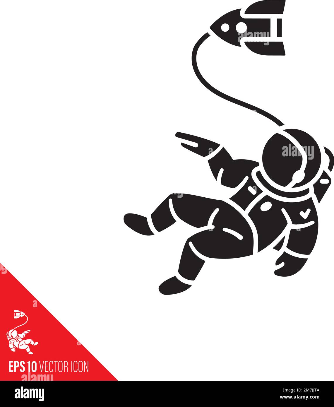 Ein Astronaut, der im Weltall läuft, Vektorglyphe-Symbol. Stock Vektor