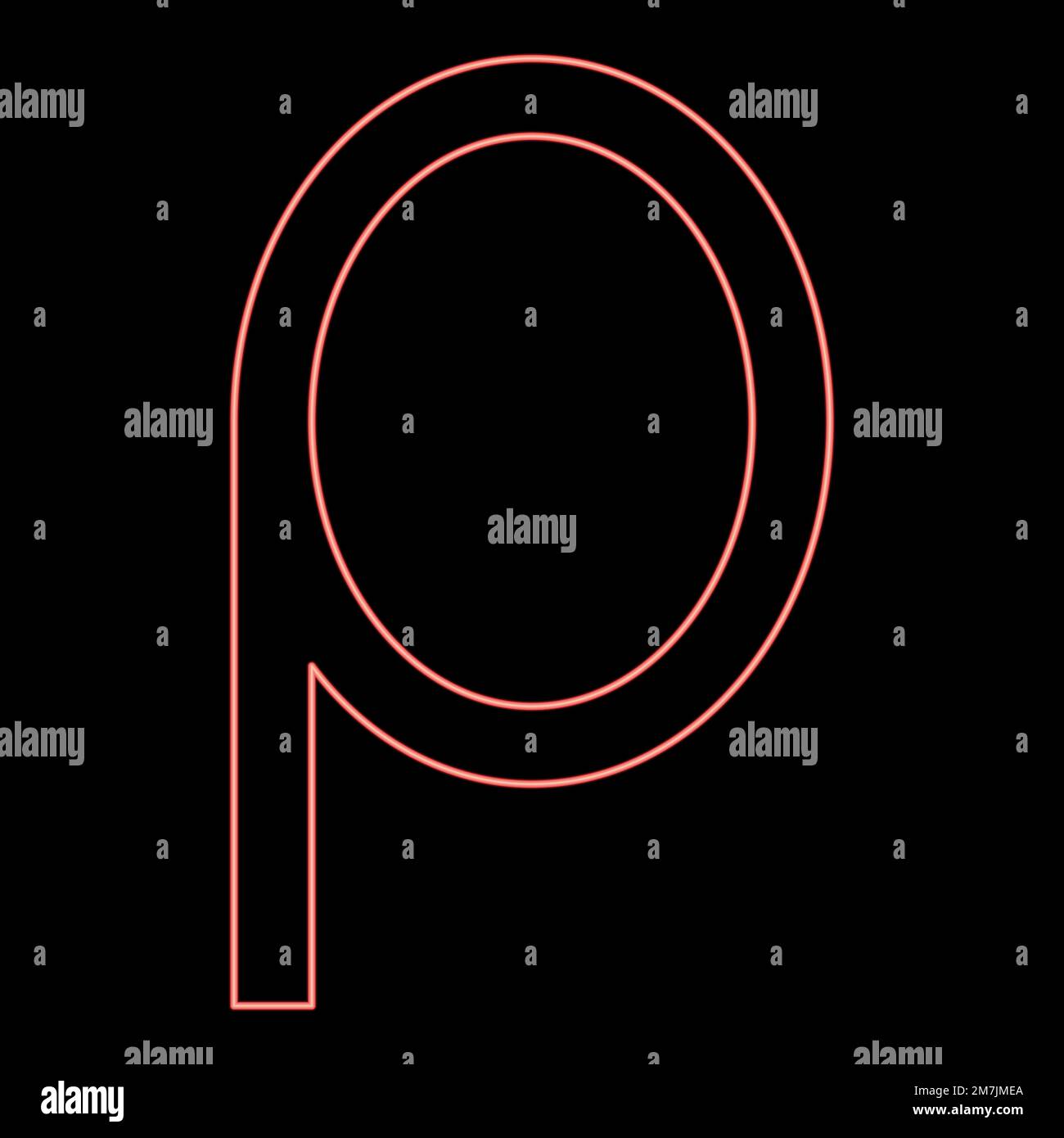 Neon rho griechisches Symbol Kleinbuchstabe Kleinbuchstaben rote Farbe Vektor Abbildung flaches Licht Stock Vektor