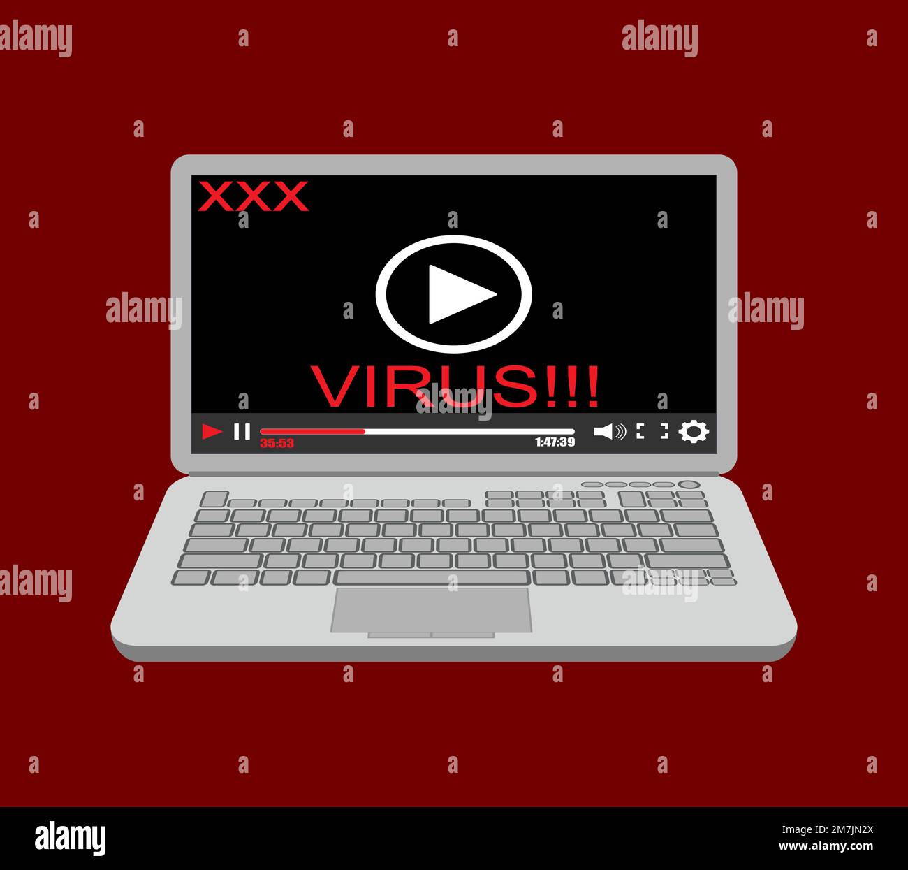 Laptop-Video-Player isoliert auf weißem Hintergrund. Vektordarstellung. Eps 10. Stock Vektor