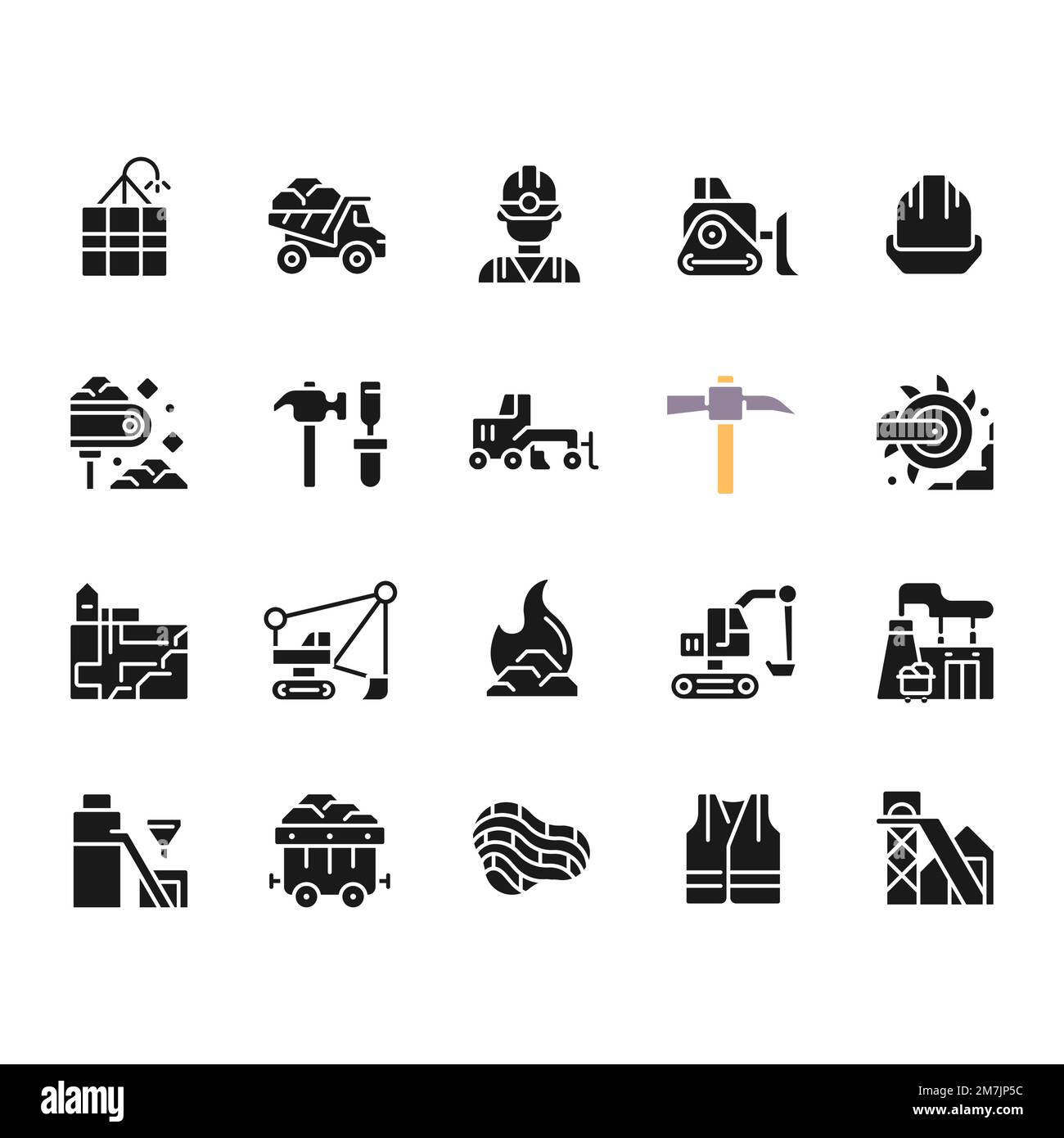 Schwarze Glyphensymbole im Kohlebergbau auf weißen Flächen Stock Vektor