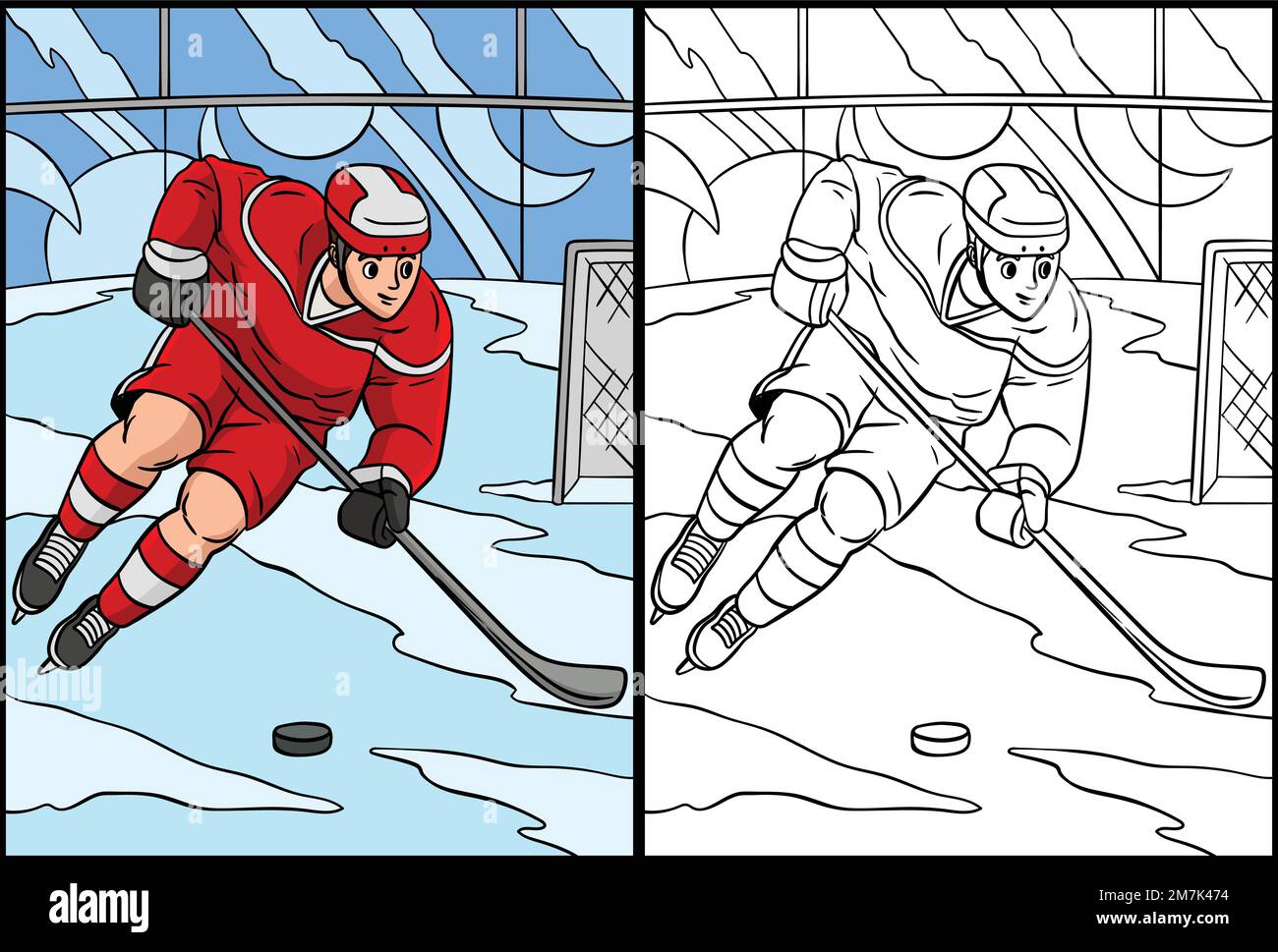 Eishockey-Ausmalseite – farbige Illustration Stock Vektor
