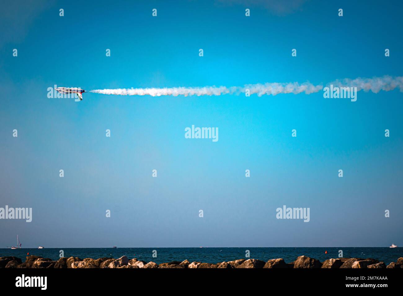 Freccia Tricolore, Flug über Bellaria Igea Marina Küste, Emilia Romagna Stockfoto