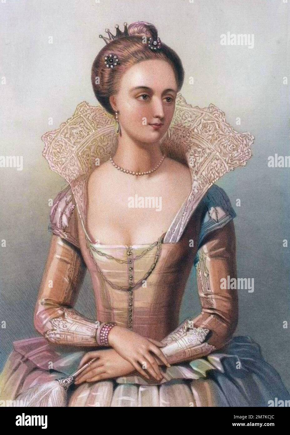 Anne de Danemark - Anne von Dänemark, Gemahlin und Ehefrau von König James I. von England - Anne du Danemark (Anne von Dänemark) (1574-1619), Gemahlin von König James I., 1851. Stockfoto