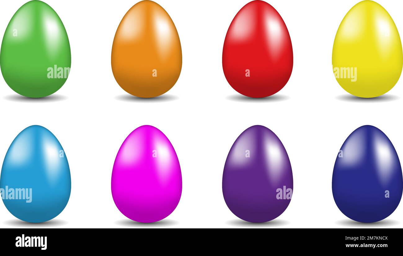 Sammlung bunter ostereier, isoliert auf weißem Hintergrund, Vektordarstellung Stock Vektor