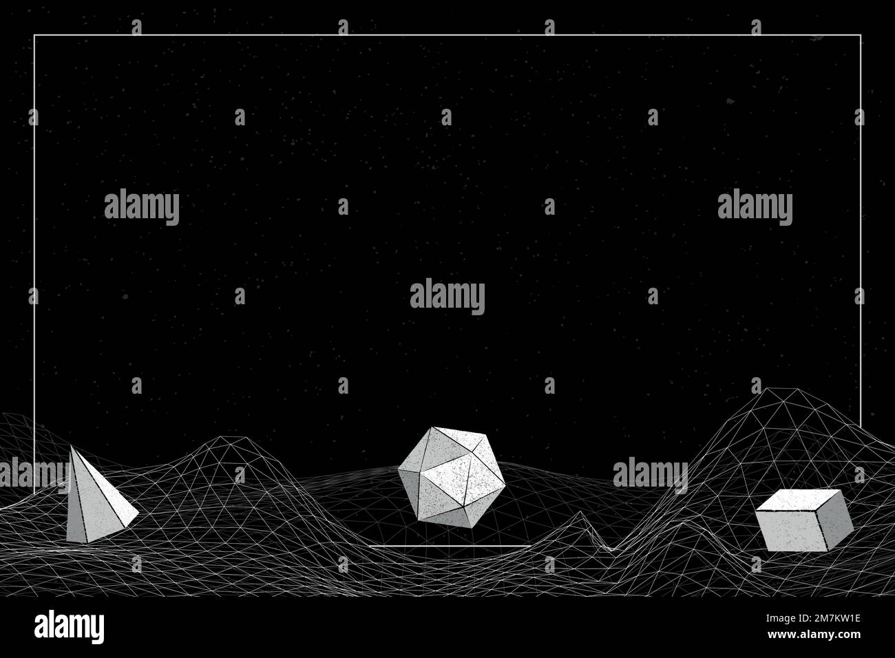 Graue geometrische Formen auf einem Wireframe-Wellenhintergrundvektor Stock Vektor