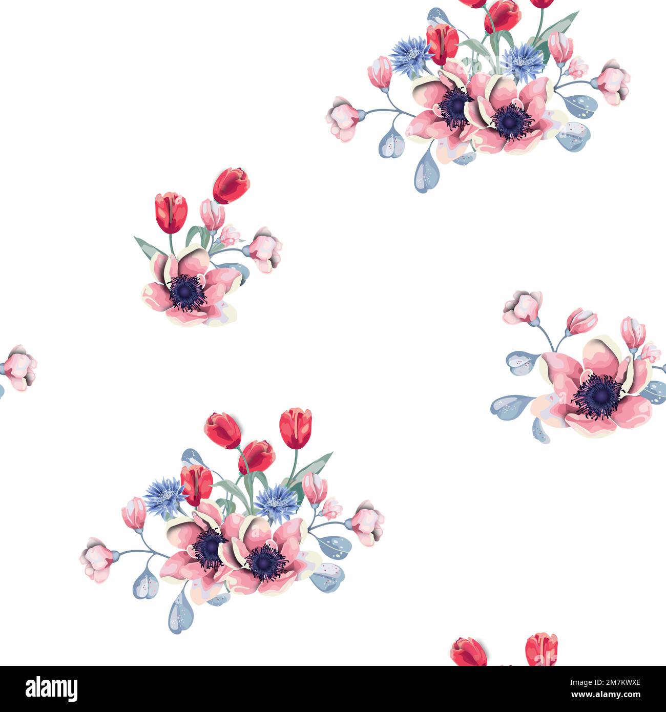 Modernes, nahtloses Blumenmuster. Digital gezeichnete Darstellung. Kann als Textilstoff oder Tapete, Karten, Einladungen, dekoratives Papier verwendet werden Stock Vektor