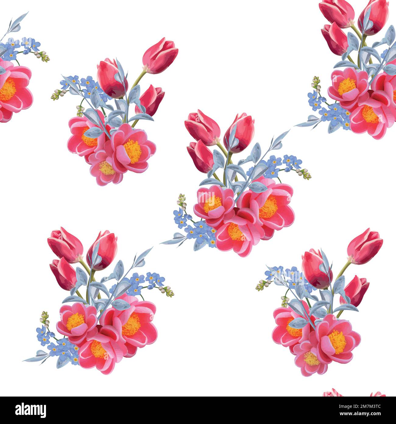 Modernes, nahtloses Blumenmuster. Digital gezeichnete Darstellung. Kann als Textilstoff oder Tapete, Karten, Einladungen, dekoratives Papier verwendet werden Stock Vektor