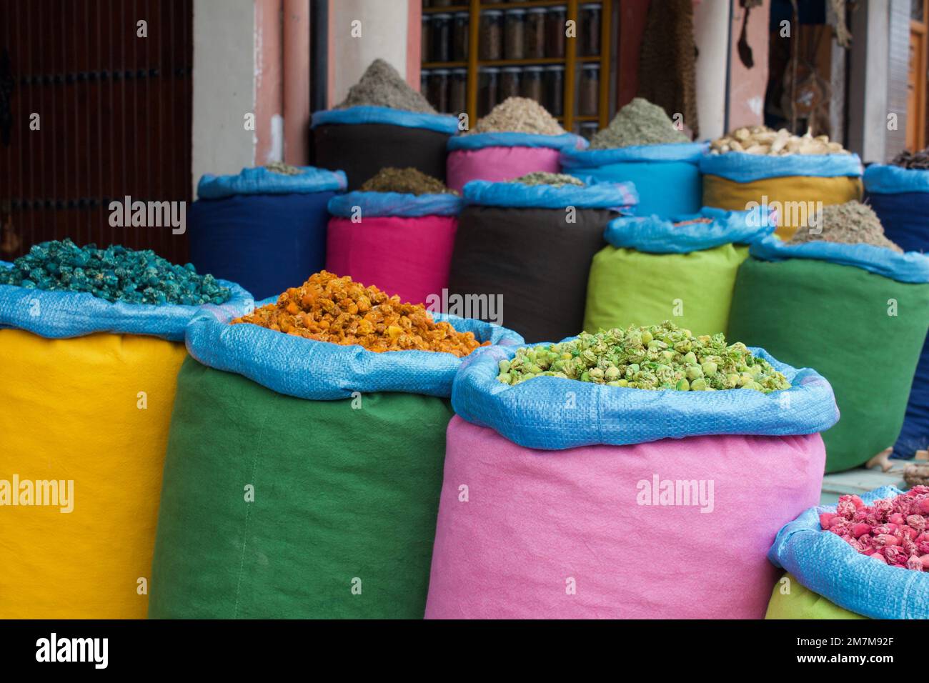 Rosenblütensäcke, Marrakesch, Marokko Stockfoto