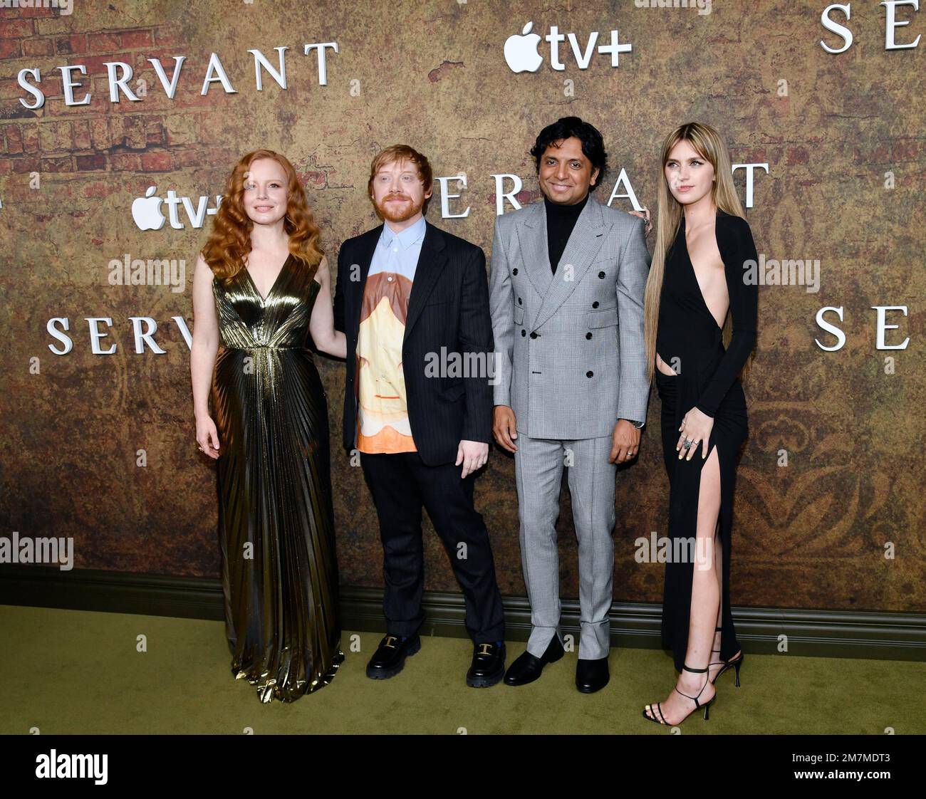 Lauren Ambrose, left, Rupert Grint, M. Night Shyamalan and Nell Tiger