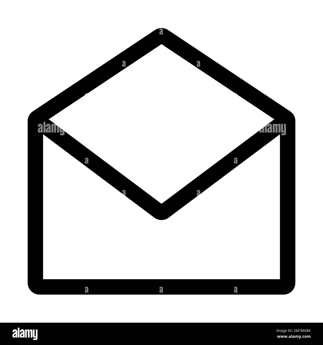 Öffnen Sie die E-Mail-Symbolzeile isoliert auf weißem Hintergrund. Schwarzer, flacher Klassiker mit modernem Umriss. Lineares Symbol und bearbeitbare Kontur. Einfach und Pixel p Stock Vektor