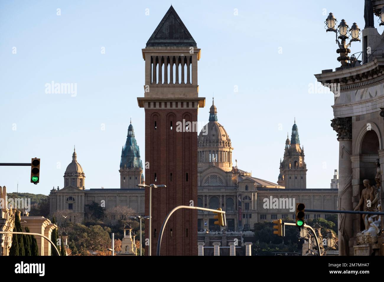 Venezianischer Turm auf der Plaza Espana in der Stadt Barcelona Stockfoto