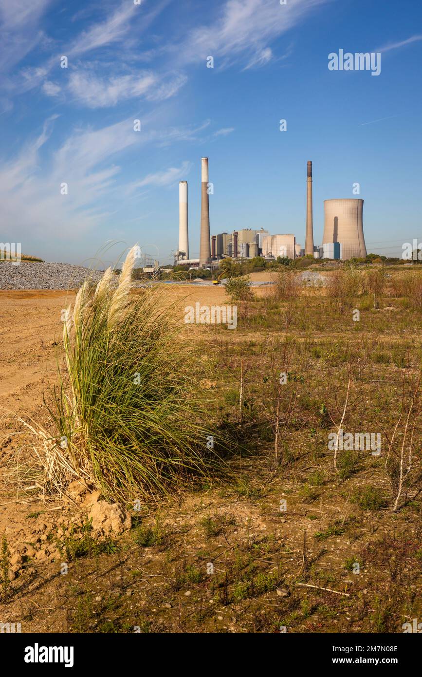 Dinslaken, Voerde, Nordrhein-Westfalen, Deutschland - Emschermündung in den Rhein. Baustelle der neuen Emschermündung vor der Stockfoto