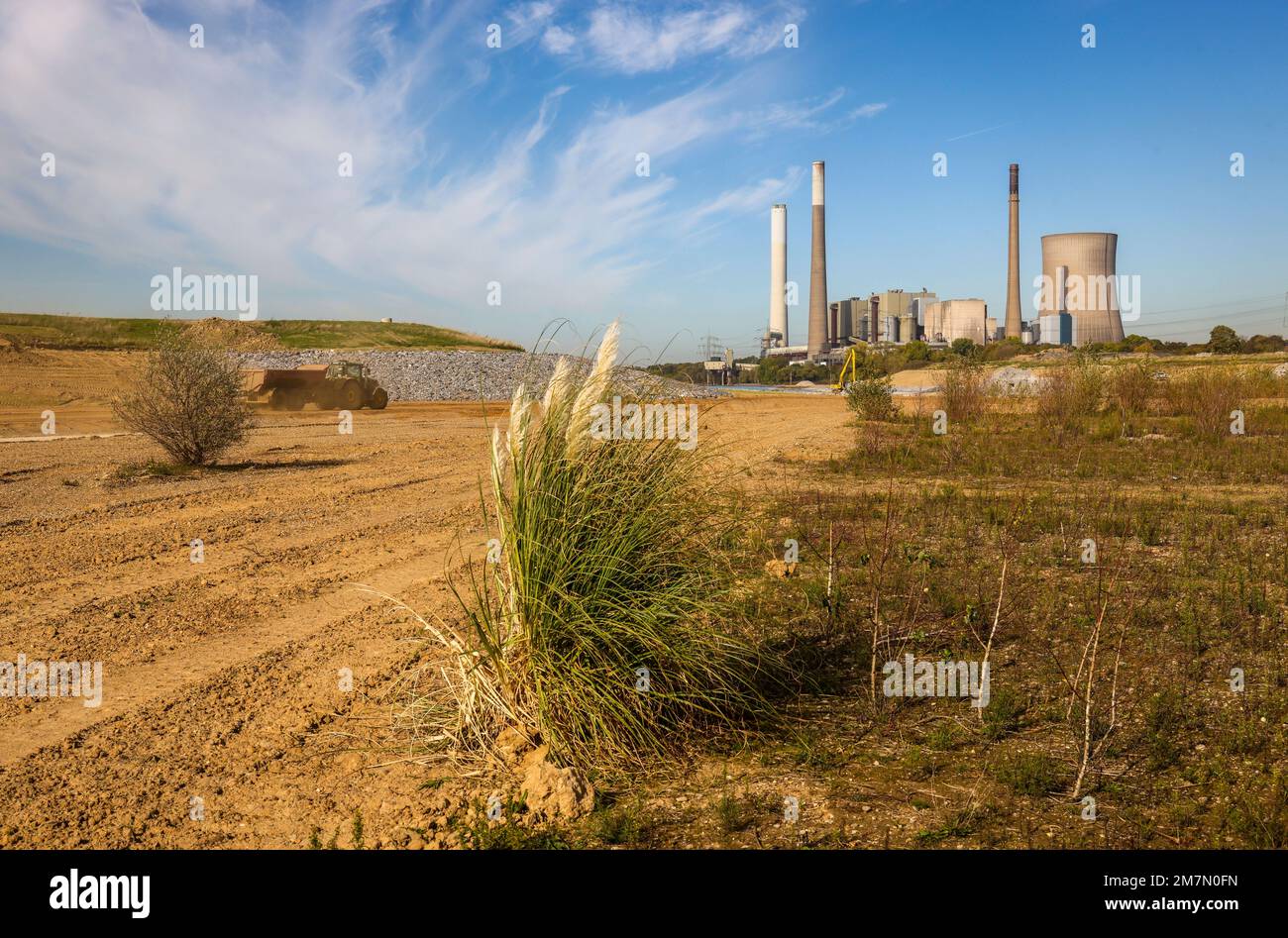 Dinslaken, Voerde, Nordrhein-Westfalen, Deutschland - Emschermündung in den Rhein. Baustelle der neuen Emschermündung vor der Stockfoto