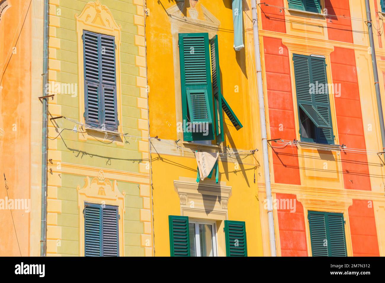 Traditionelle Häuser Fassade, Portofino, Ligurien, Italien Stockfoto