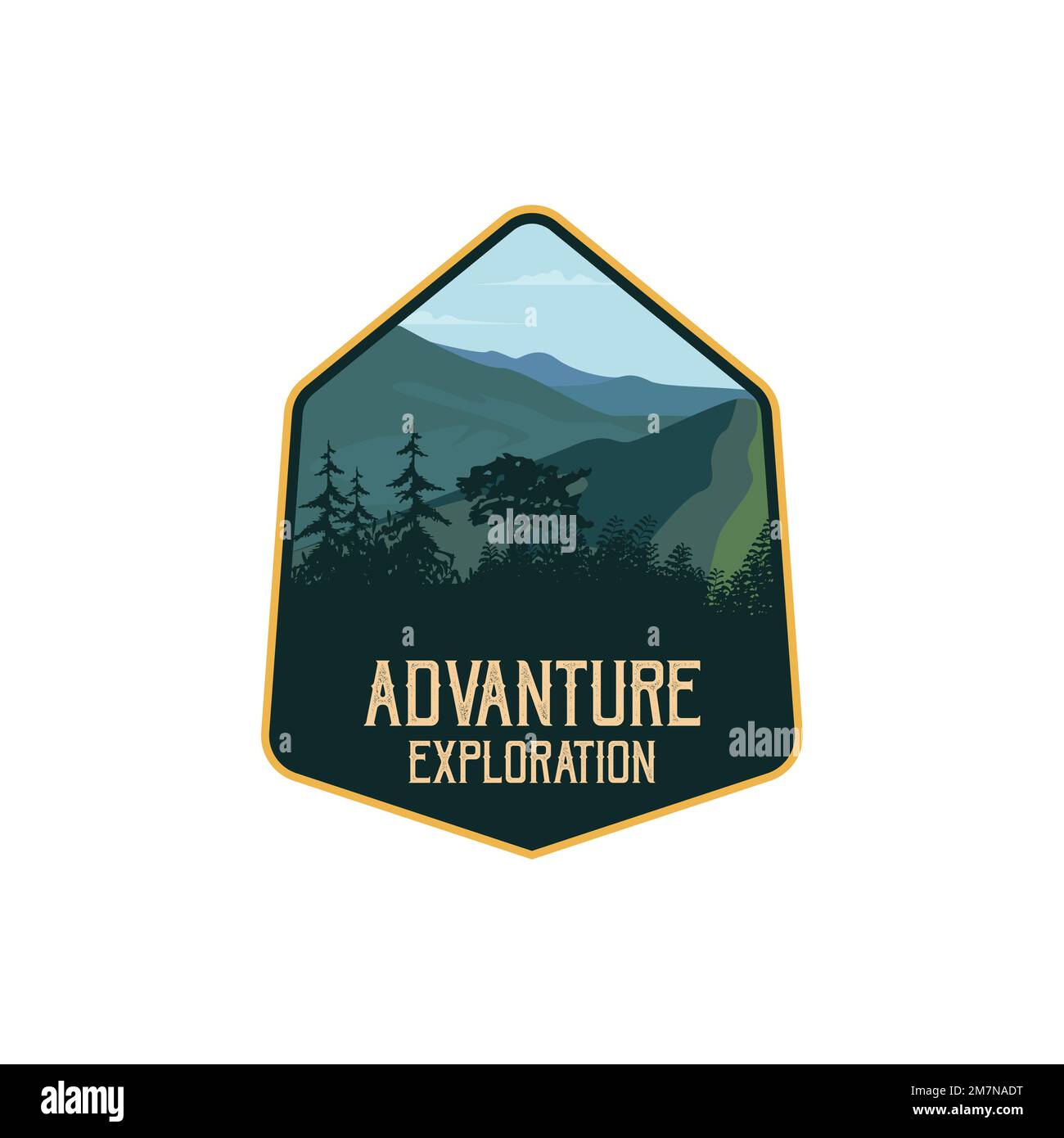 Adventure & Mountain Outdoor Vintage Logo Vorlage, Abzeichen oder Emblem Stil Pro Vector. Outdoor-Abenteuer mit Mountain Logo, Abzeichen, Banner, Emblem Pro V. Stock Vektor