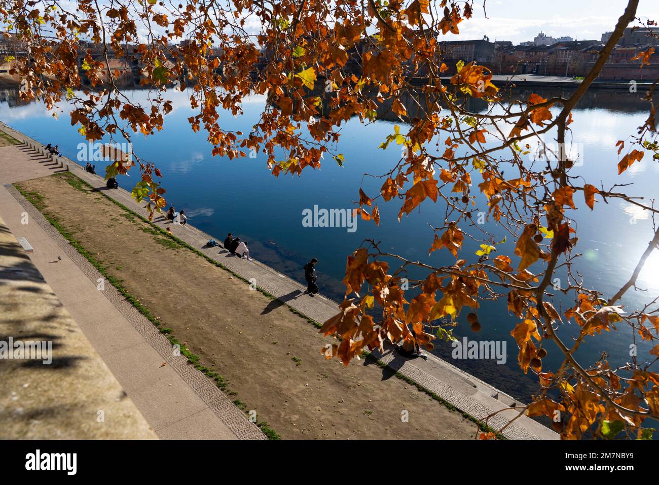 Pont Neuf und die Promenade Henri Martin am Fluss Garonne, Toulouse, Frankreich Stockfoto