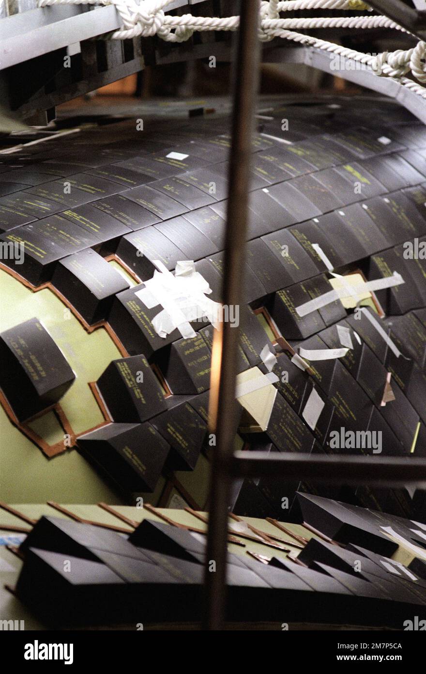 Ein Blick auf die Fliesen des Space Shuttles Columbia im Kennedy Space Center. Basis: Cape Canaveral Bundesstaat: Florida (FL) Land: Vereinigte Staaten von Amerika (USA) Stockfoto