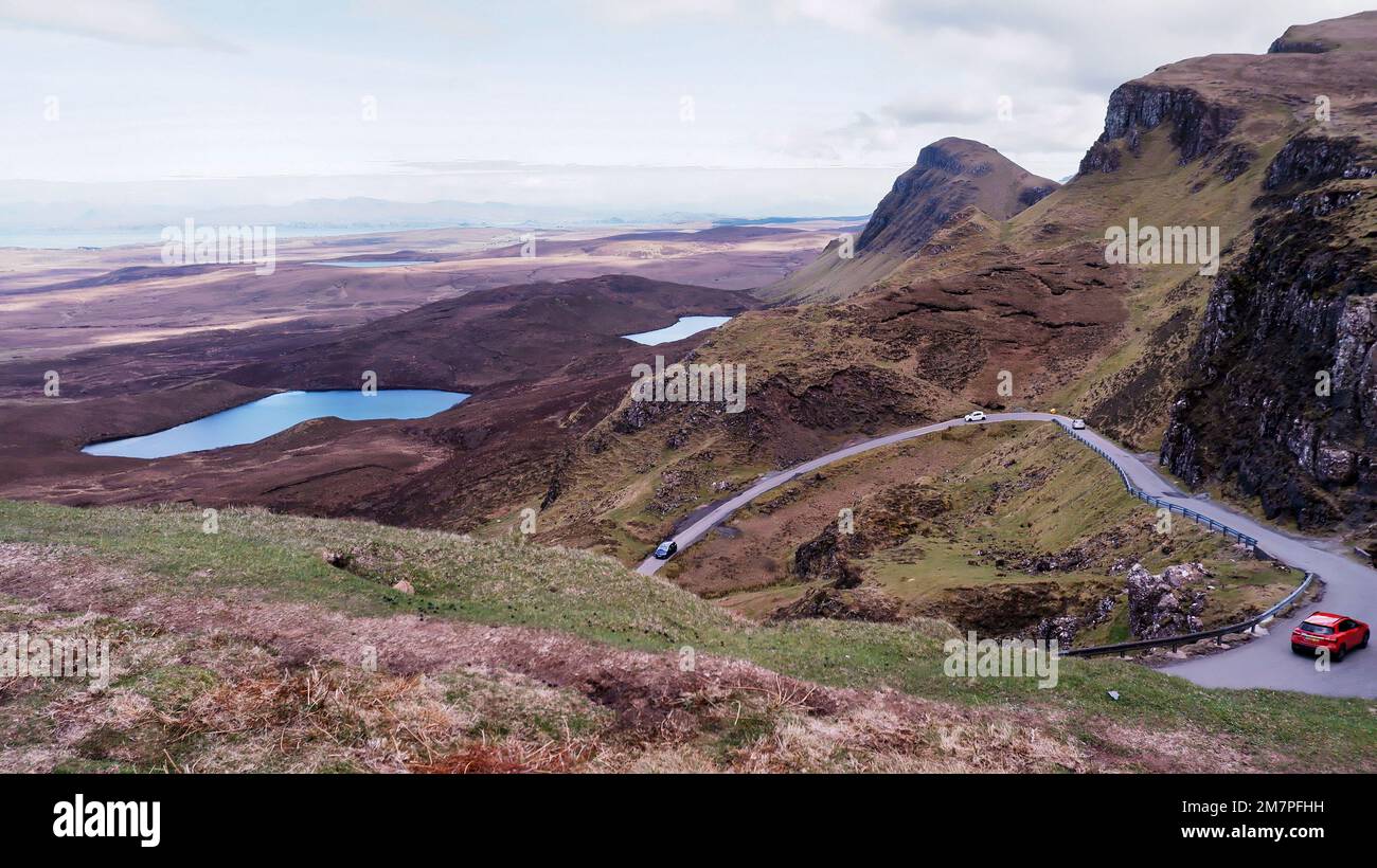 Quiraing, ein Erdrutsch auf der östlichen Seite von Meall na Suiramach in Trotternish auf der Insel Skye, Schottland Stockfoto