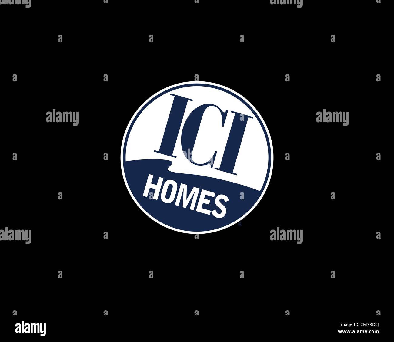 ICI Homes, gedrehtes Logo, schwarzer Hintergrund B Stockfoto