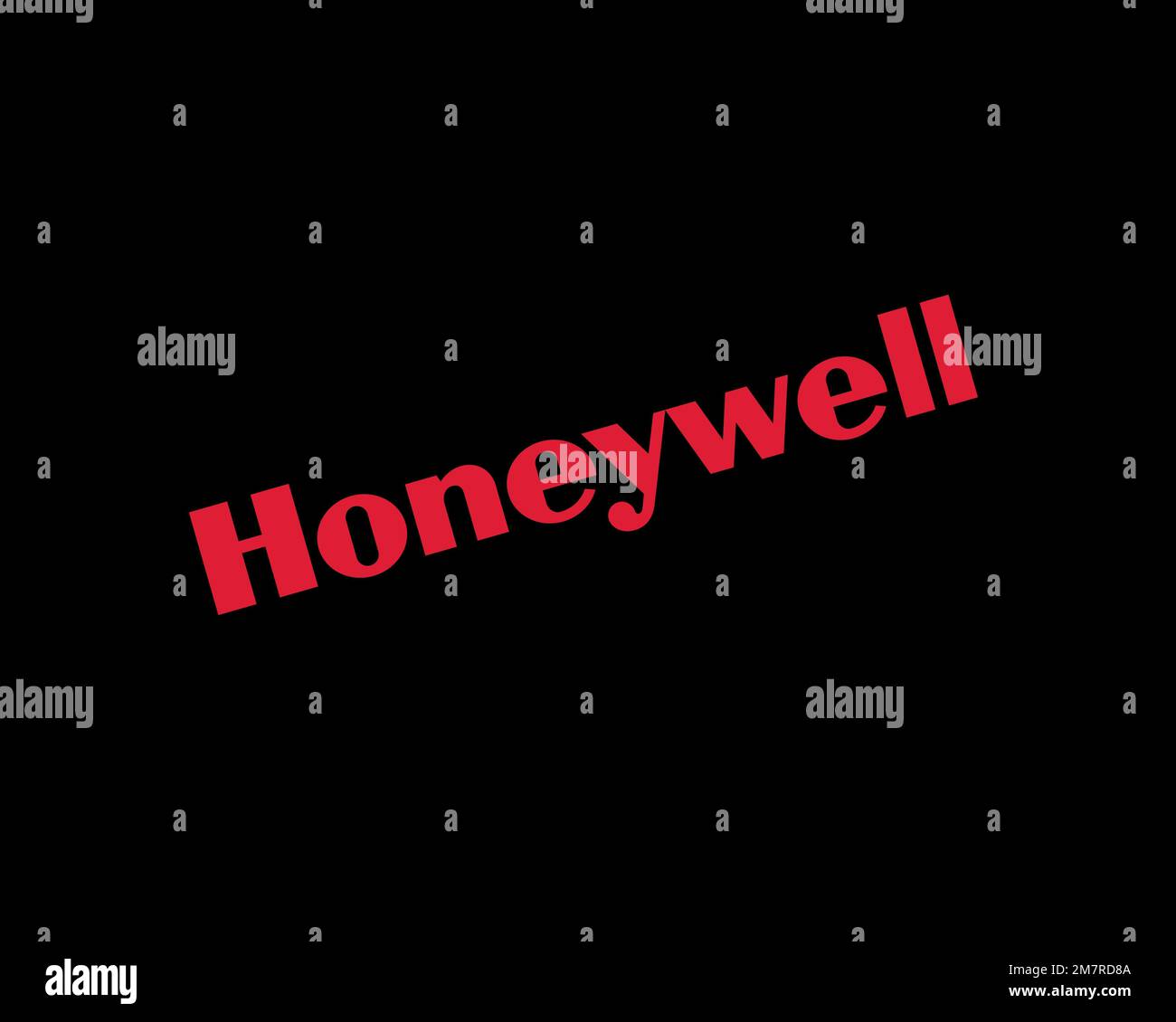 Honeywell, gedrehtes Logo, schwarzer Hintergrund Stockfoto