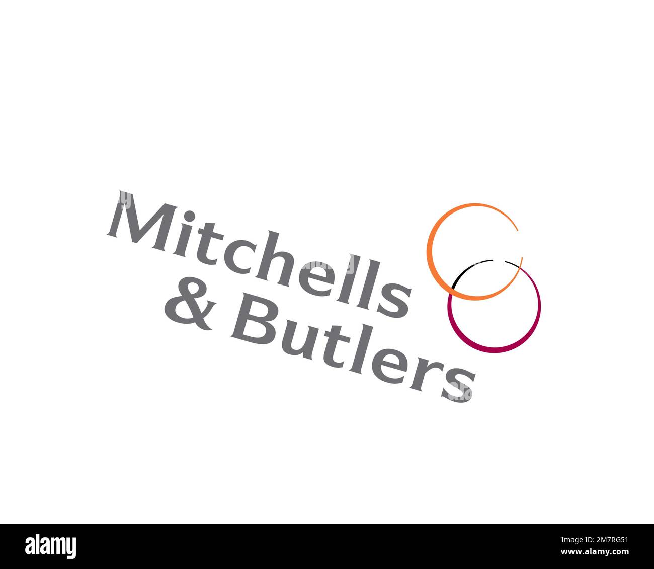 Mitchells & Butlers, gedrehtes Logo, weißer Hintergrund B Stockfoto