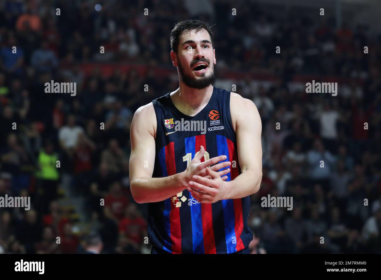 Belgrad, Serbien, 30. Dezember 2022. Nikola Kalinic vom FC Barcelona reagiert während des EuroLeague-Spiels der Turkish Airlines 2022/2023 zwischen Crvena Zvezda mts Belgrad und dem FC Barcelona in der stark Arena in Belgrad, Serbien. 30. Dezember 2022. Kredit: Nikola Krstic/Alamy Stockfoto