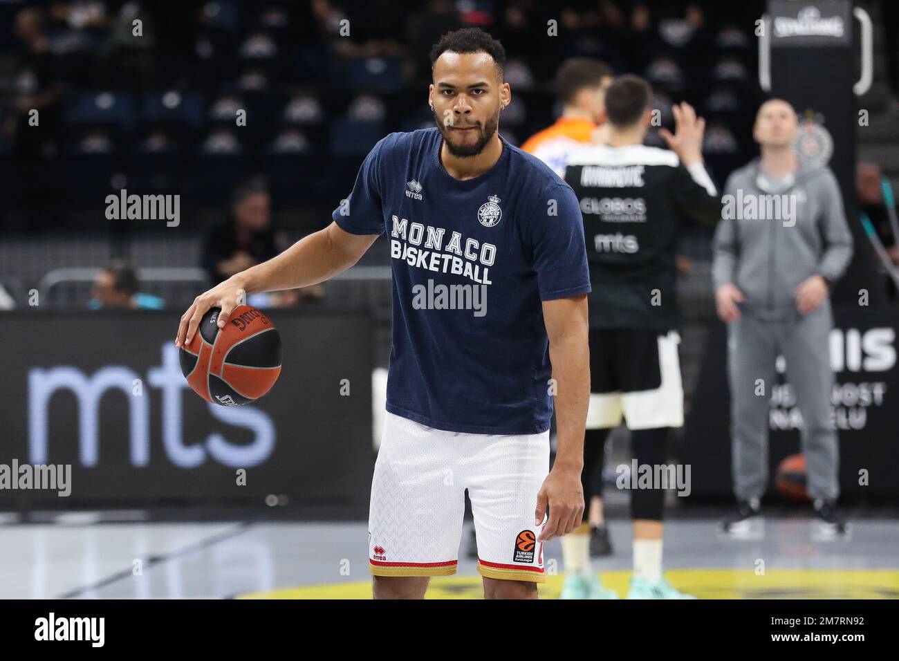 Belgrad, Serbien, 5. Januar 2023. Elie Okobo von AS Monaco reagiert während des EuroLeague-Spiels der Turkish Airlines 2022/2023 zwischen Partizan Mozzart Bet Belgrad und AS Monaco in der stark Arena in Belgrad, Serbien. 5. Januar 2023. Kredit: Nikola Krstic/Alamy Stockfoto