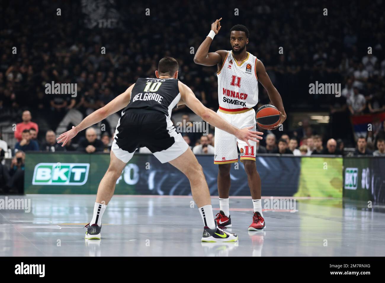 Belgrad, Serbien, 5. Januar 2023. Alpha Diallo von AS Monaco Gesten während des EuroLeague-Spiels der Turkish Airlines 2022/2023 zwischen Partizan Mozzart Bet Belgrad und AS Monaco in der stark Arena in Belgrad, Serbien. 5. Januar 2023. Kredit: Nikola Krstic/Alamy Stockfoto