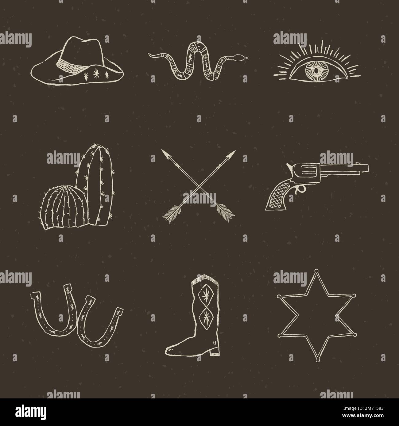 Handgezeichnetes Cowboy-Logo-Vektorset Stock Vektor