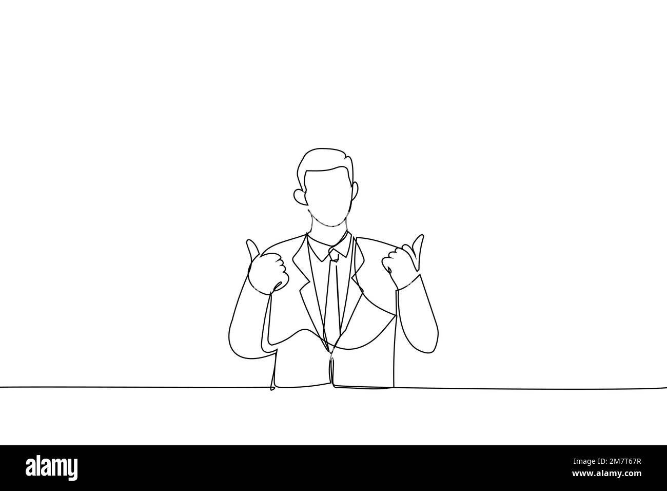 Cartoon eines Geschäftsmannes im Anzug mit Daumen-hoch-Geste. Strichgrafiken Stock Vektor