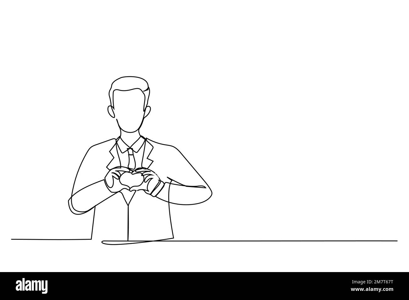 Zeichnung eines jungen Geschäftsmannes in einem formellen Hemd mit Herzzeichen drückt Liebe, Zuneigung oder Bewunderung aus. Einzeiliger Kunststil Stock Vektor