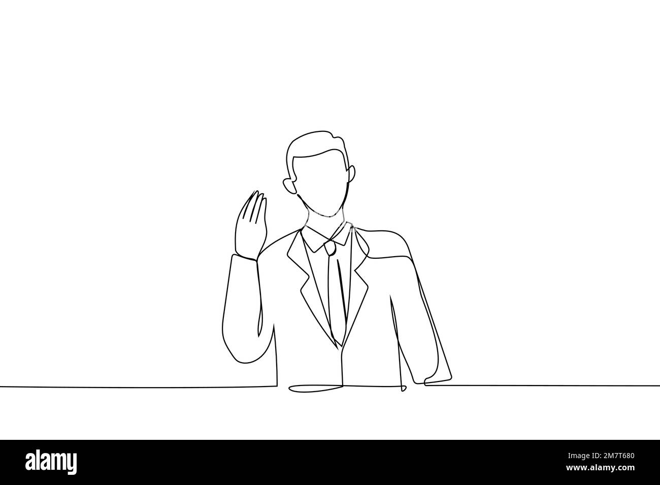 Abbildung eines jungen Geschäftsmannes, der ein typisches italienisches Gestensymbol oder einen Ausdruck mit der Hand macht. Einzeiliger Kunststil Stock Vektor