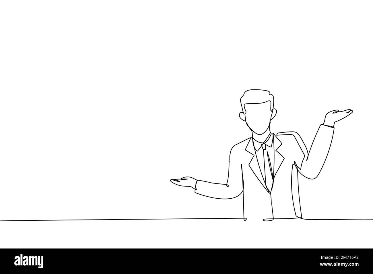 Darstellung eines Geschäftsmanns, der ein Gleichgewicht schafft. Ein kontinuierlicher Strichbildstil Stock Vektor