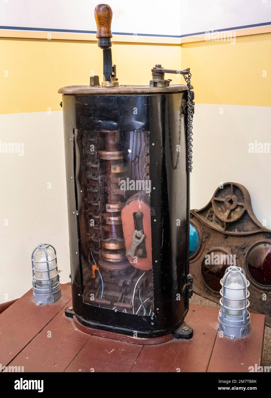 Hebelmechanismus für einen Trolleywagen Stockfoto