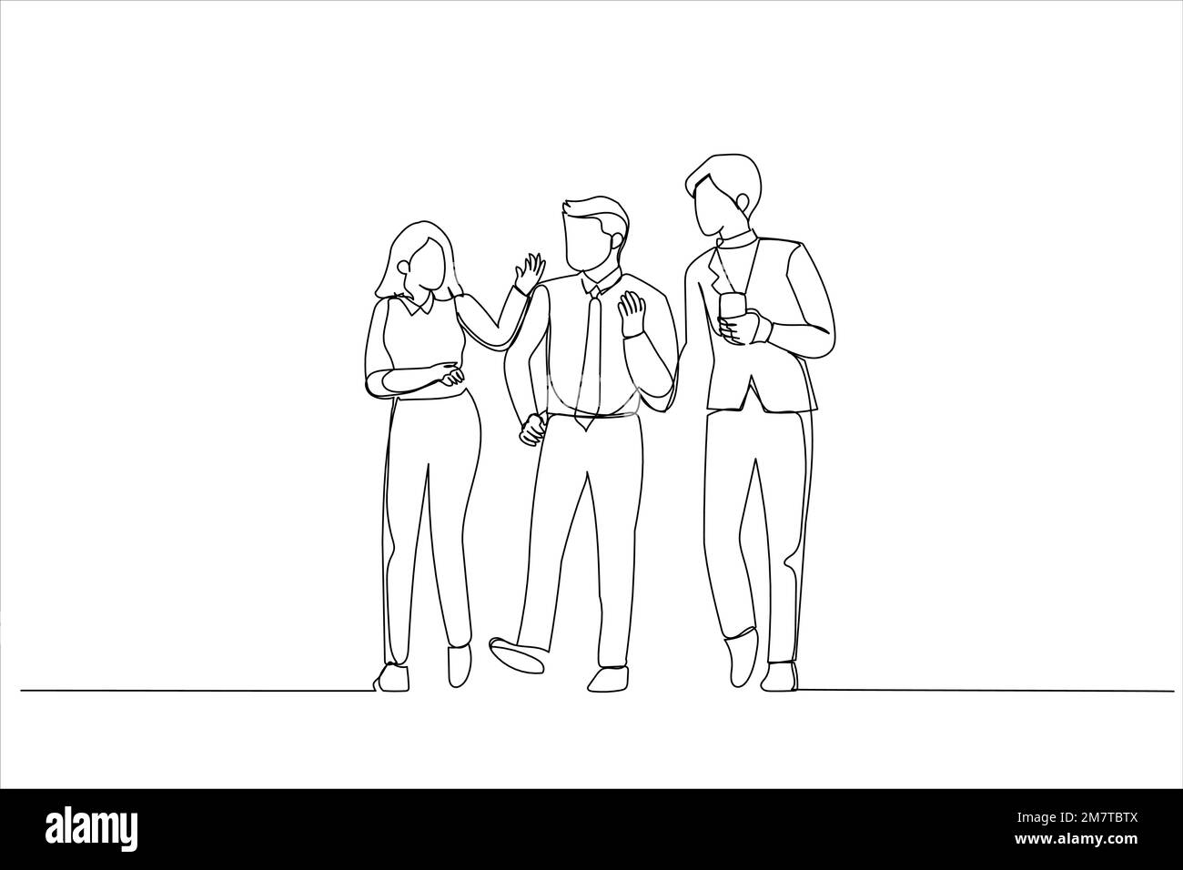 Cartoon von Geschäftsleuten, die sich beim Überqueren der Straße unterhalten. Strichgrafiken Stock Vektor