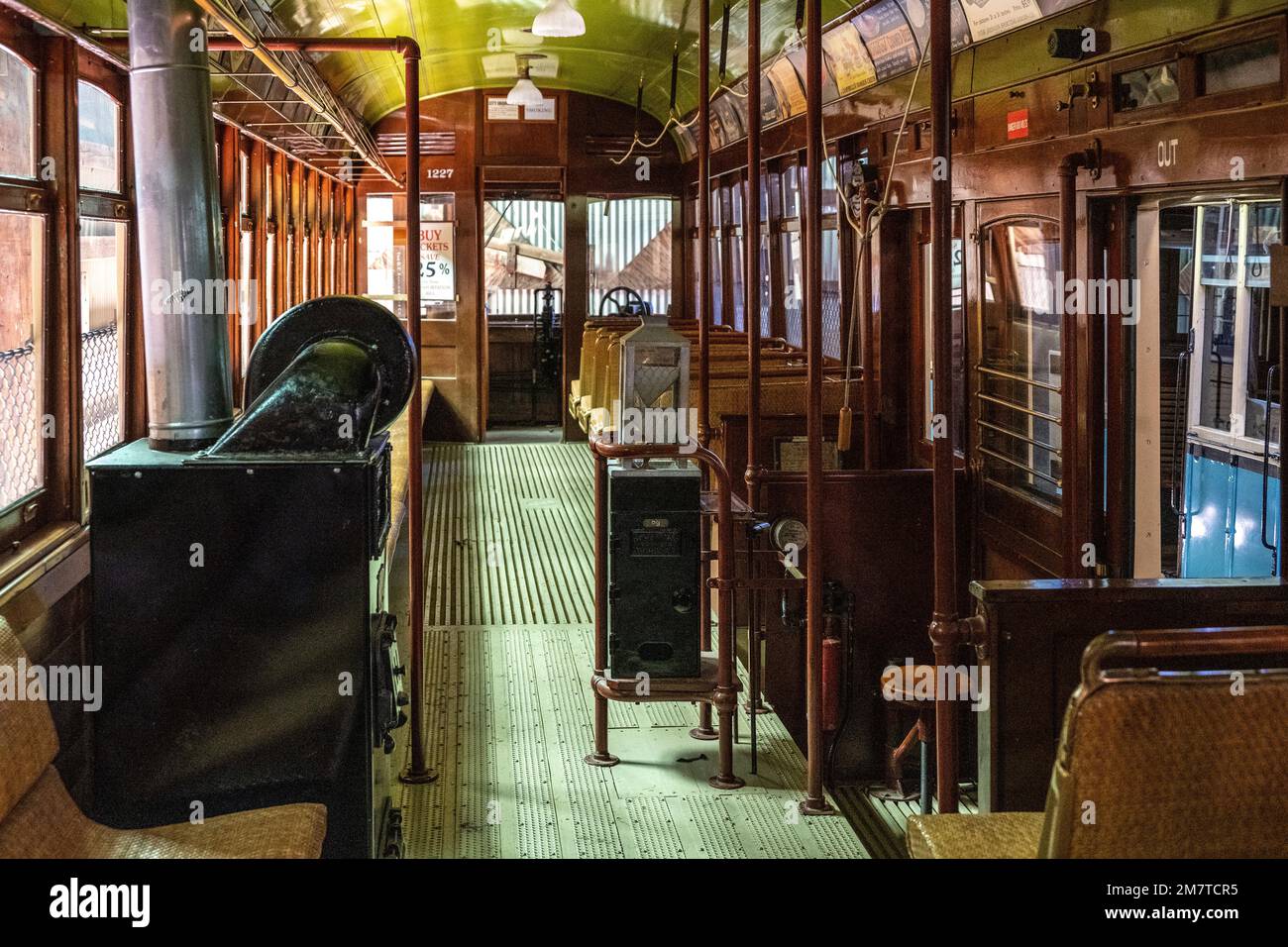 Ein Ofen, der die Passagiere im Winter im Trolley warm hält Stockfoto