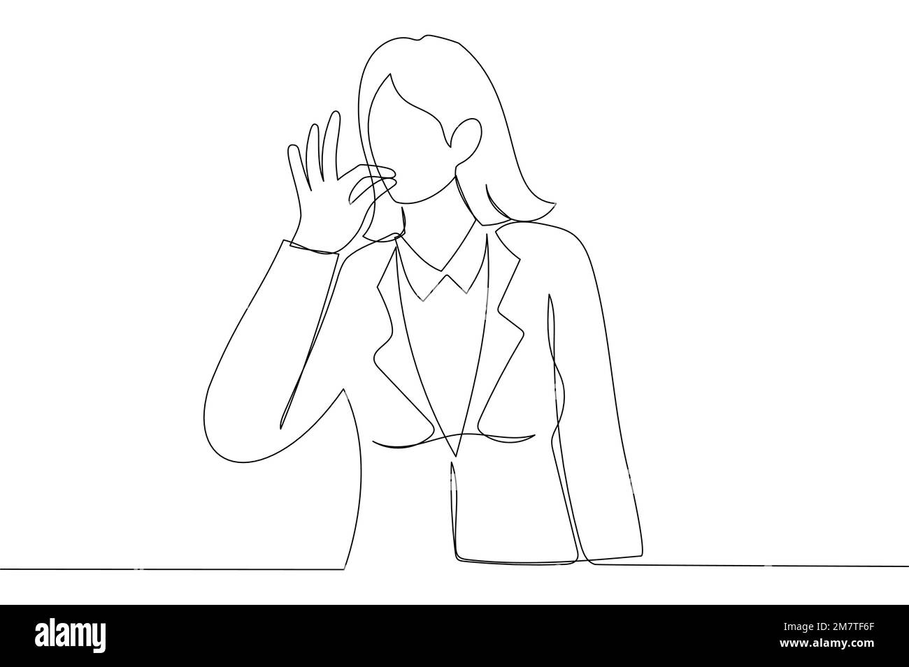 Geschäftsfrau in weißem Uniformhemd posiert mit "OK Taste Delight" -Schild. Einteilige, durchgehende Strichart Stock Vektor