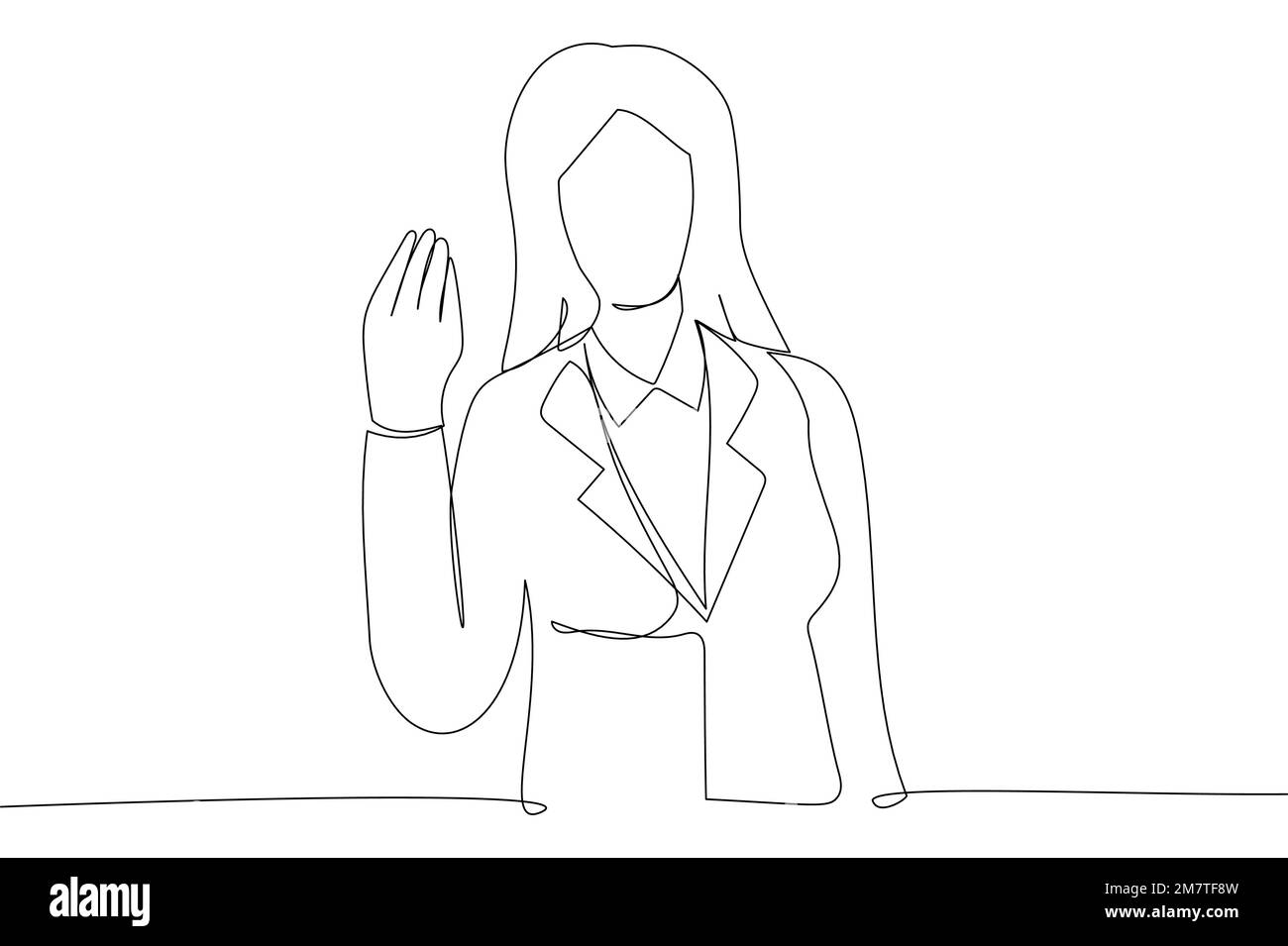 Geschäftsfrau, die ein typisches italienisches Gestensymbol oder einen Ausdruck mit der Hand macht. Einzeiliger Kunststil Stock Vektor