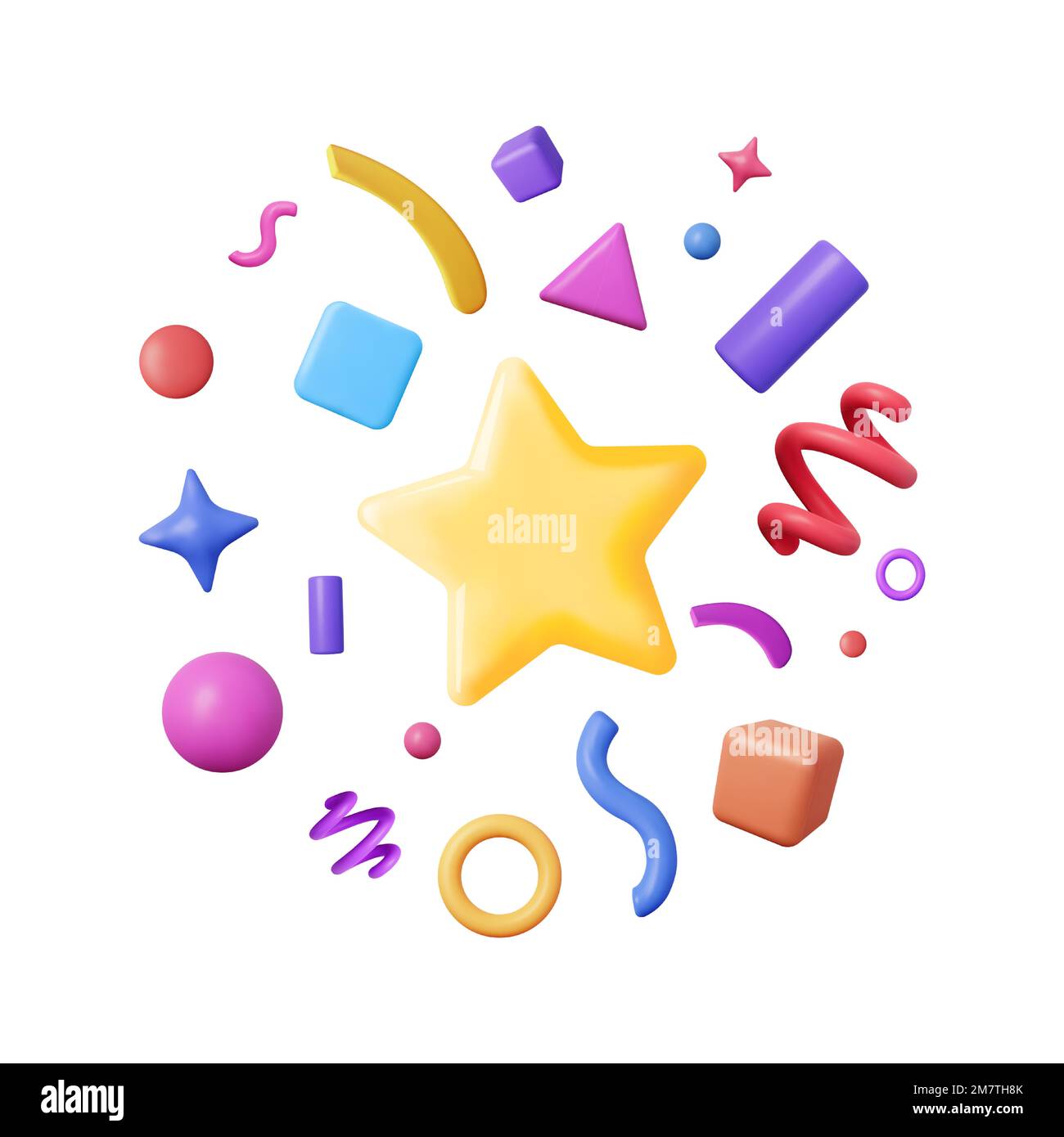 3D Party-Confetti-Set isoliert auf Weiß. Stock Vektor