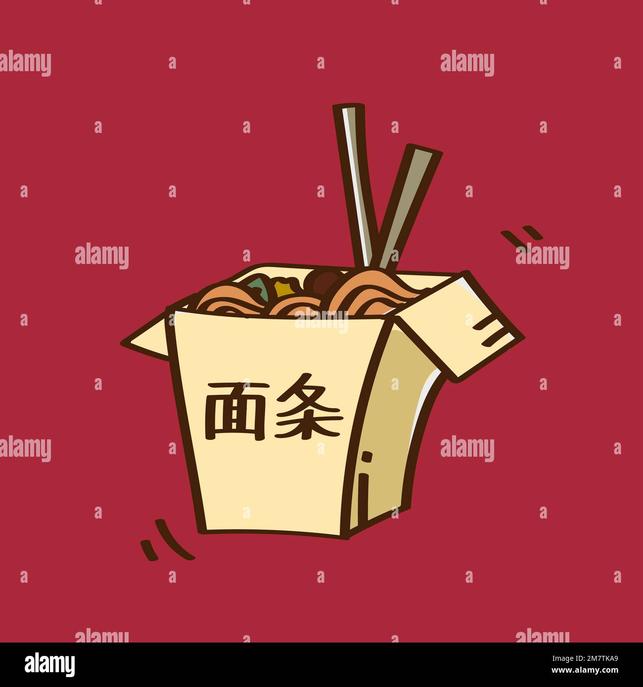 Chow mein in einem Takeaway Box Doodle Vektor Stock Vektor