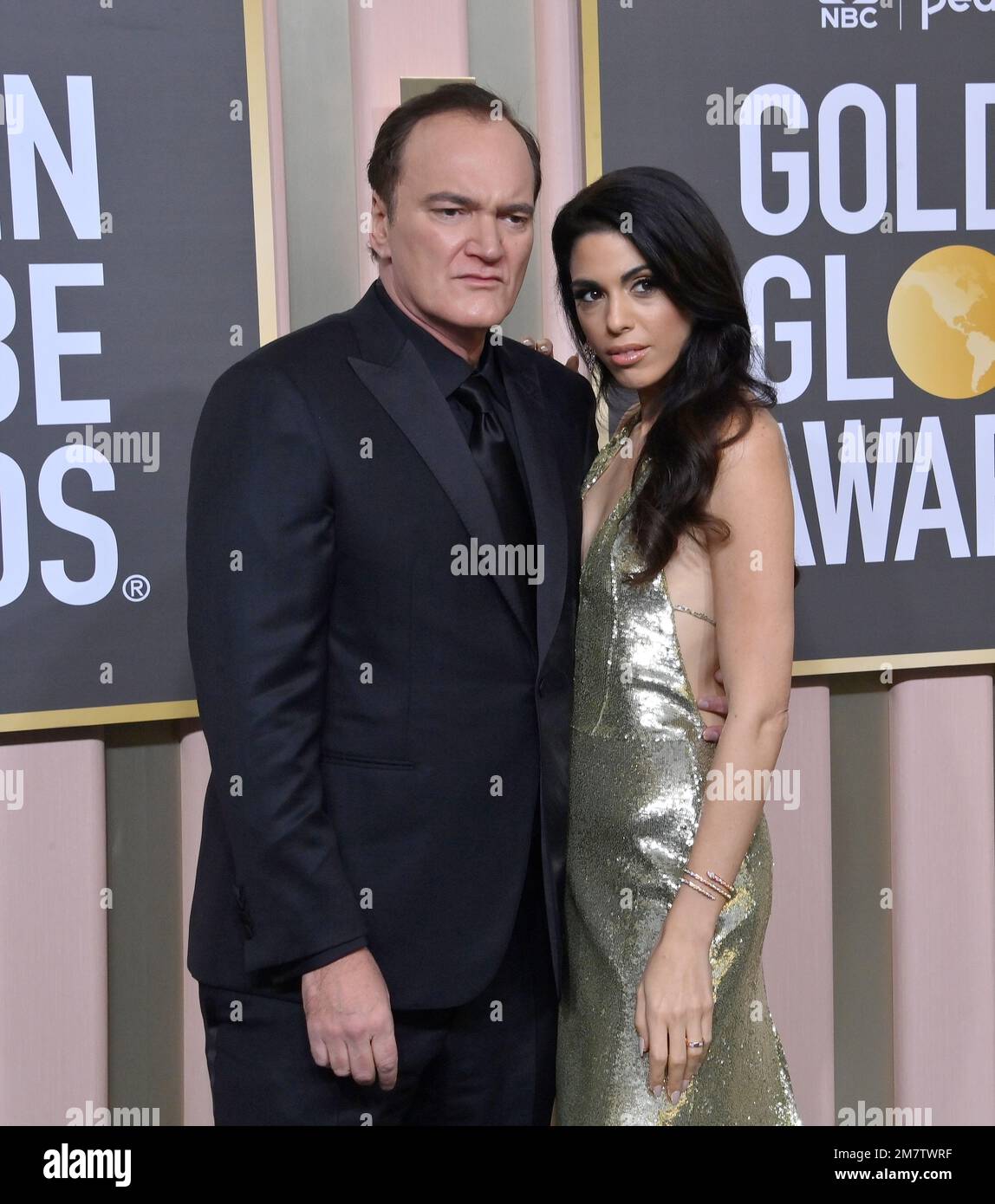 Beverly Hills, Usa. 10. Januar 2023. Quentin Tarantino und Daniella Pick kommen am Dienstag, den 10. Januar 2023, für die 80. jährlichen Golden Globe Awards im Beverly Hilton in Beverly Hills, Kalifornien, an. Foto: Jim Ruymen/UPI Credit: UPI/Alamy Live News Stockfoto