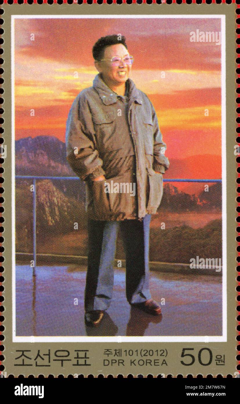 2012 Nordkorea-Stempel. Zum 1. Todestag von Kim Jong Il 1941-2011 Stockfoto