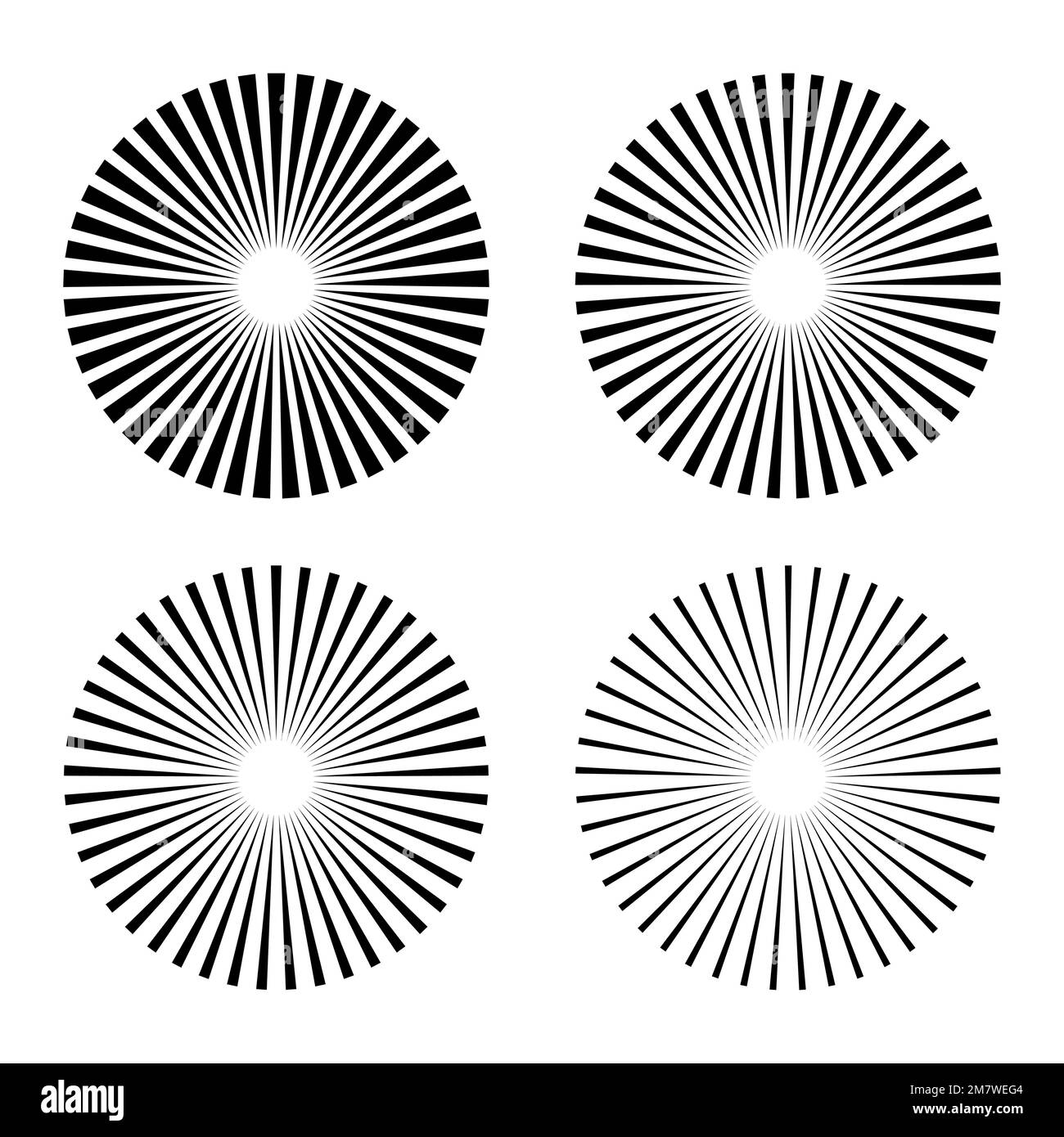 Strahlen festlegen, Balkenelement. Sternförmige Kollektion. Strahlungslinien, radiale Linien, zusammenführende Linien. Isoliert auf weißem Hintergrund. Vektordarstellung. Eps 10 Stock Vektor